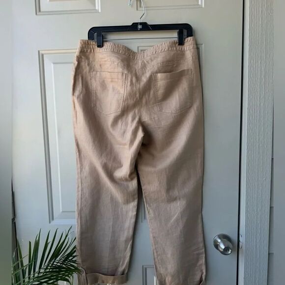 TALBOTS Women's Roll Cuff Tie Waist Pants Sz 6 Linen Cotton Blend Casual Safari - Picture 2 of 7